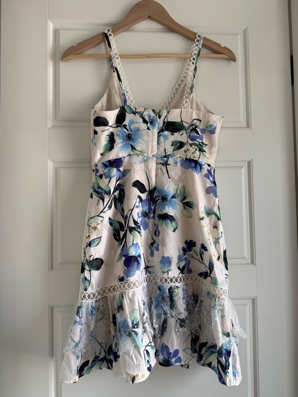 NWT Floral Lace-Trim Ruffle Slip Dress - Blue & Cream - Picture 4 of 13